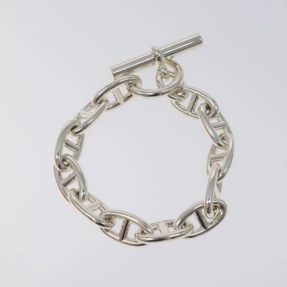 HERMES Chene Dunkle GM Bracelet Ag925 12 Links Silver Auth PP605M - Picture 2 of 5